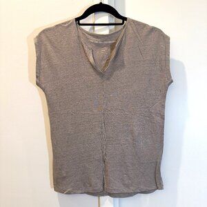 Comptoir des Cotonniers XS Linen Top Beige Gray Shirt Cotton Tunic Knit Popover